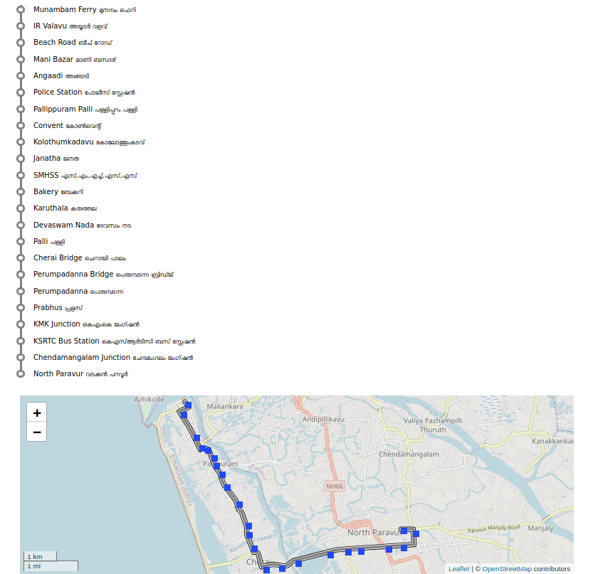 Unroll, l'outil Jungle Bus de visualisation des lignes dans OpenStreetMap, en anglais et en malayalam